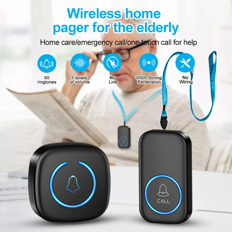 Wireless Lanyard Elderly Pager Smart SOS Call Button Paramedic Pager Emergency Call Button For Kid Elderly Patient Advanced Care medical alert button emergency alarm button