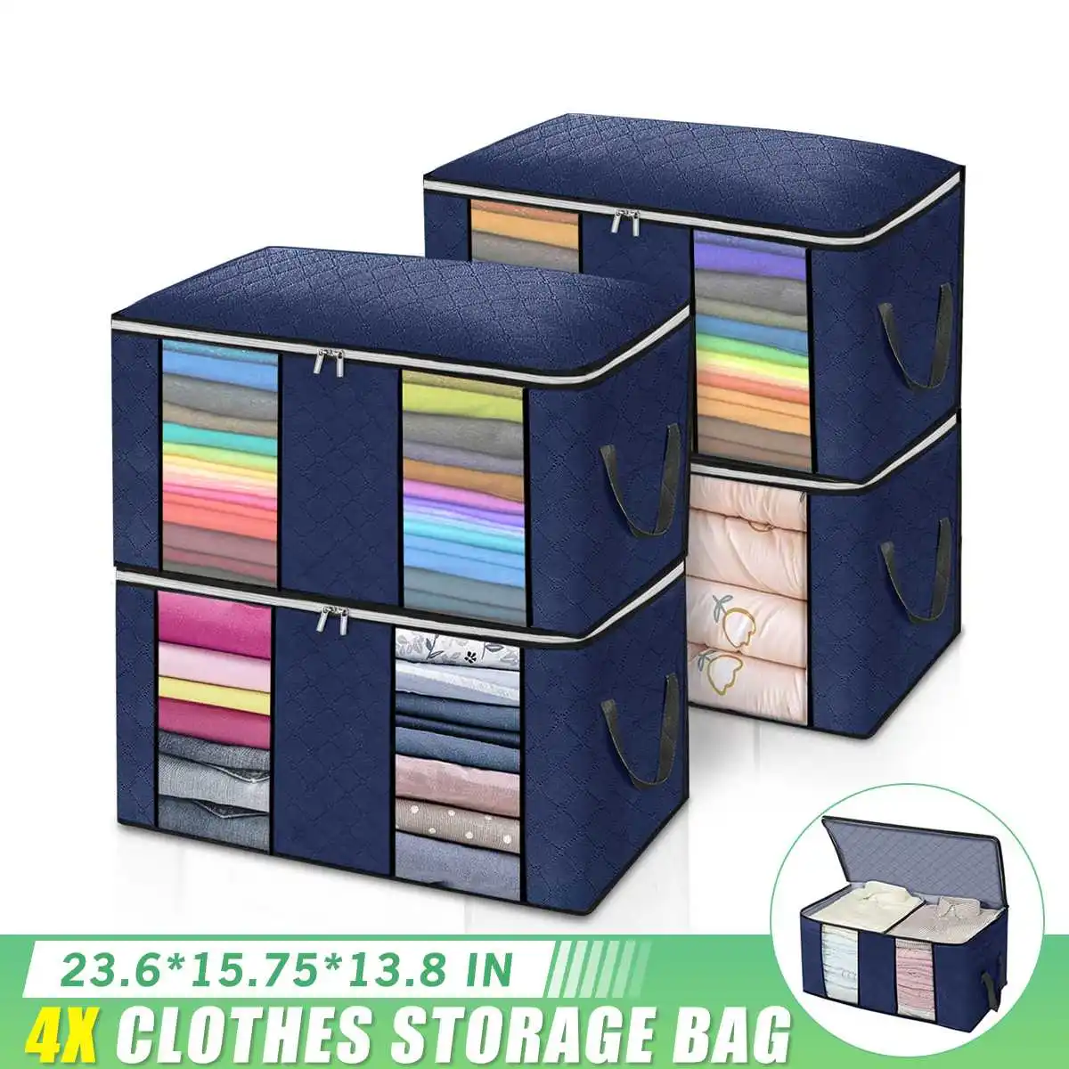 

4 Pcs Storage Bag For Clothes Blanket Folding Thickened Non Woven Fabric Bags Pillow Quilt Organizer Big Capacity Wardrobe Case