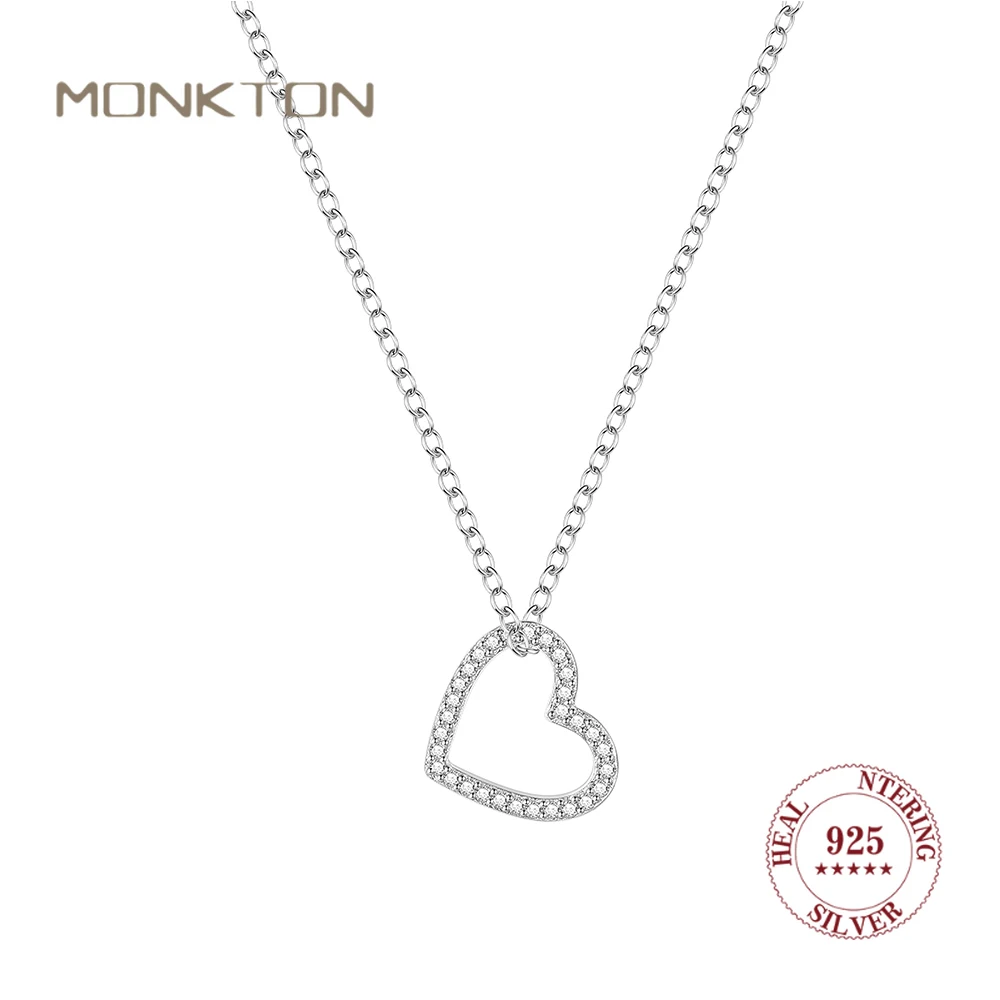 Authentic 925 Sterling Silver Love Shape Chain Necklace For Women Heart Pendant Anniversary Valentine's Day Gifts Monkton