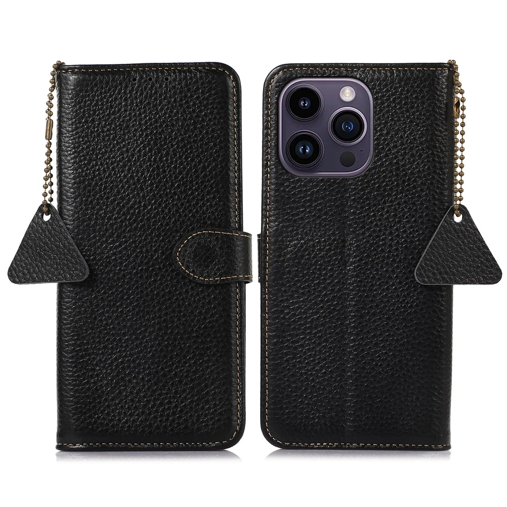 Handmade Genuine Cowhide Leather Flip Case with RFID Anti-theft Magnetic Wallet Cover