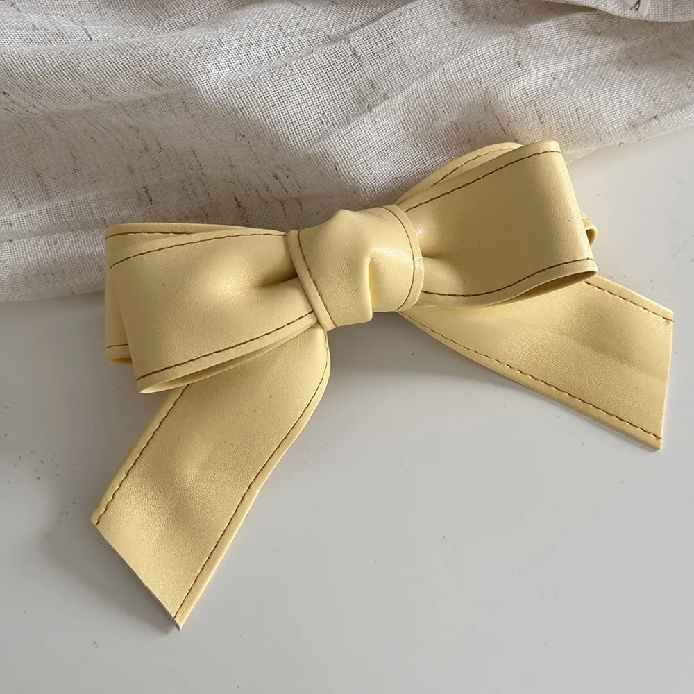 Reine Farbe Weiches Leder Süße Mädchen Bogen Haarspangen Haarnadel Frühling Clip Bang Clip Seite Clip Haar Zubehör Neue – Detail 11