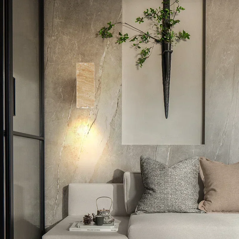 Nordic Led Wall Lamp Travertine Natural Stone Sconce Light with E27 Bulb for Bedroom Living Room Hallway Wall Light led wall lamp,wall sconces light,wall lamp