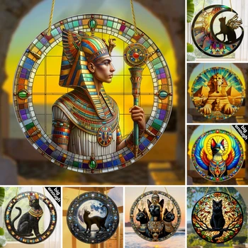 🐈✨ Egyptian Bastet Goddess Sun Catcher – Stained Glass-Style Acrylic Window Hanging 1