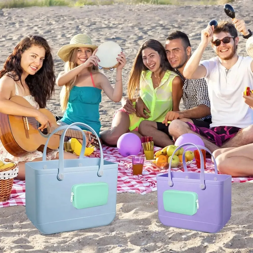 Niedliche Silikon-Münztasche, einfarbig, großes Fassungsvermögen, Reißverschlusstasche, wasserdichte Strandtasche, Anhänger, Eva-Strandtasche – Detail 12