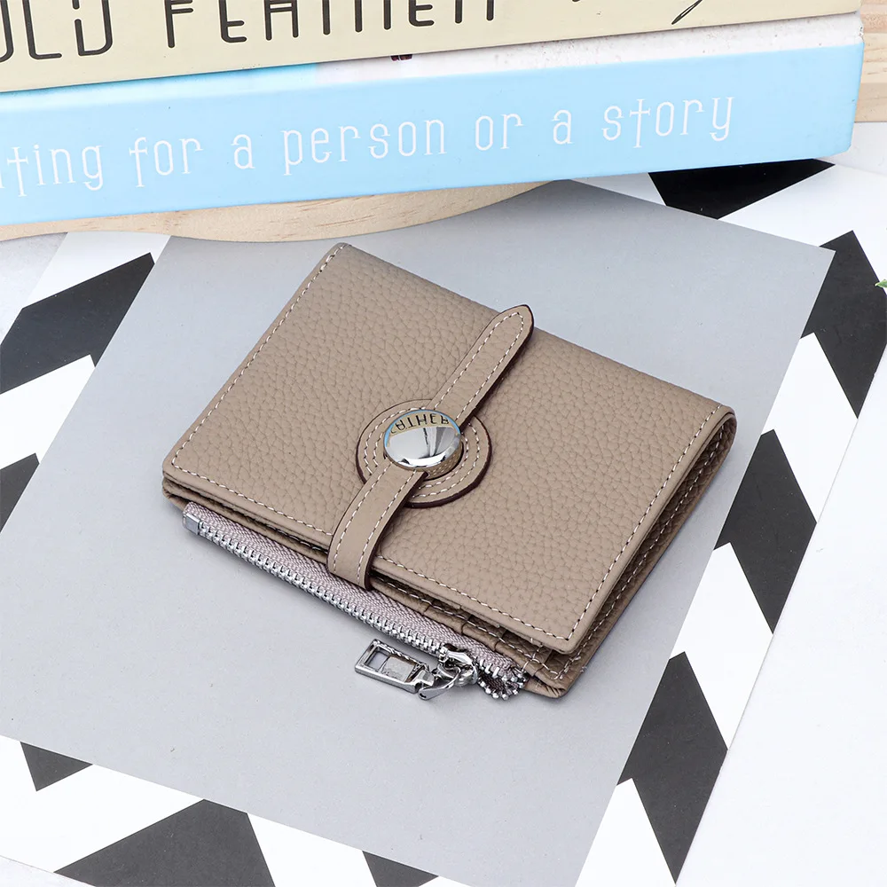 Alirattan Short Wallet for Women 2025 New Color Blocking Wallet Card Slots Large Capacity Zipper Genuine Leather Coin Purse