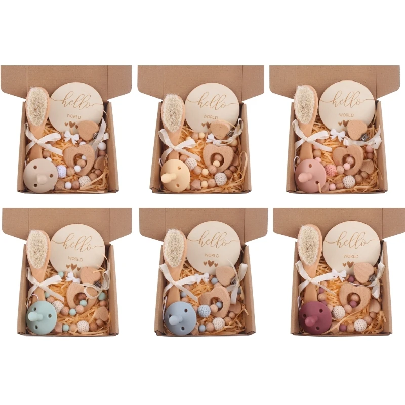 

Teething Pacifier Holder Set Infant Teething Toy & Pacifier Clip Package Newborn Teether with Nipple Card set 5pcs/set