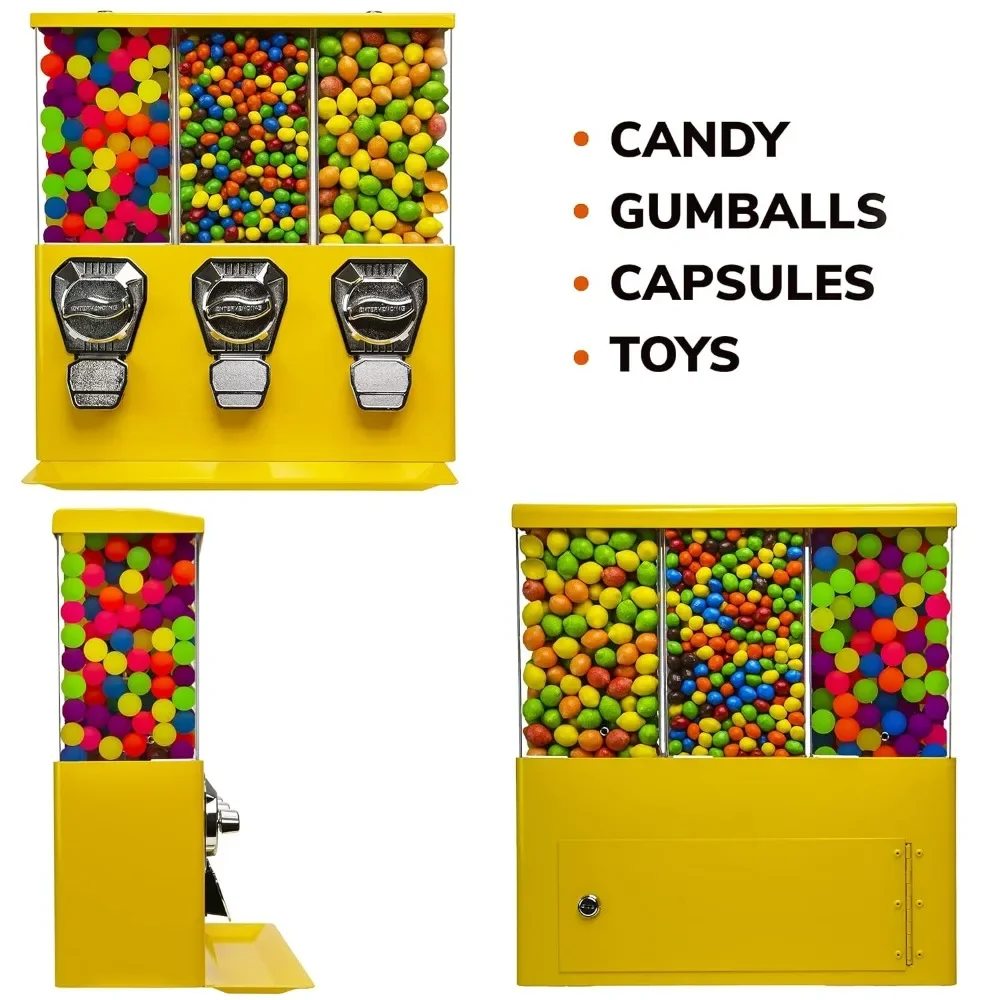 Gumball and Candy Machine with Stand - Yellow Triple Vending   Interchangeable Canisters 4