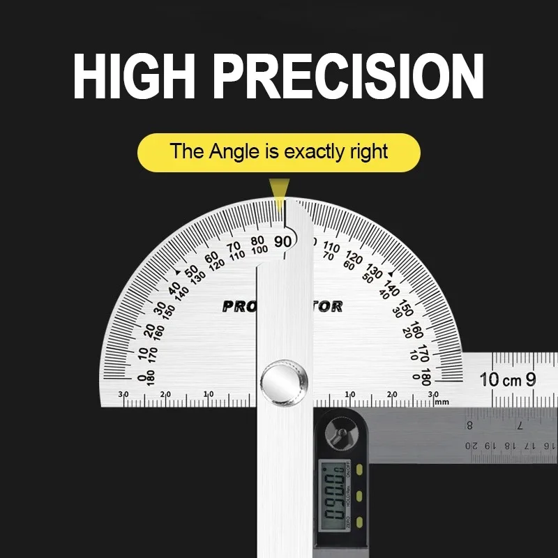 Stainless Steel Rotating Protractor 180&deg; Angle Gauge Finder High Precision Metal Protractor Woodworking Metal Measuring Ruler digital angle protractor,angle measuring tool,angle protractor