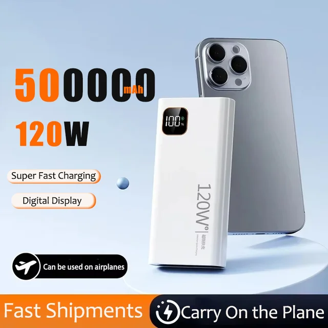 500000mAh 120W Power Bank Super Fast Charging High Capacity Battery Charging Powerbank For IPhone Huawei Samsung
