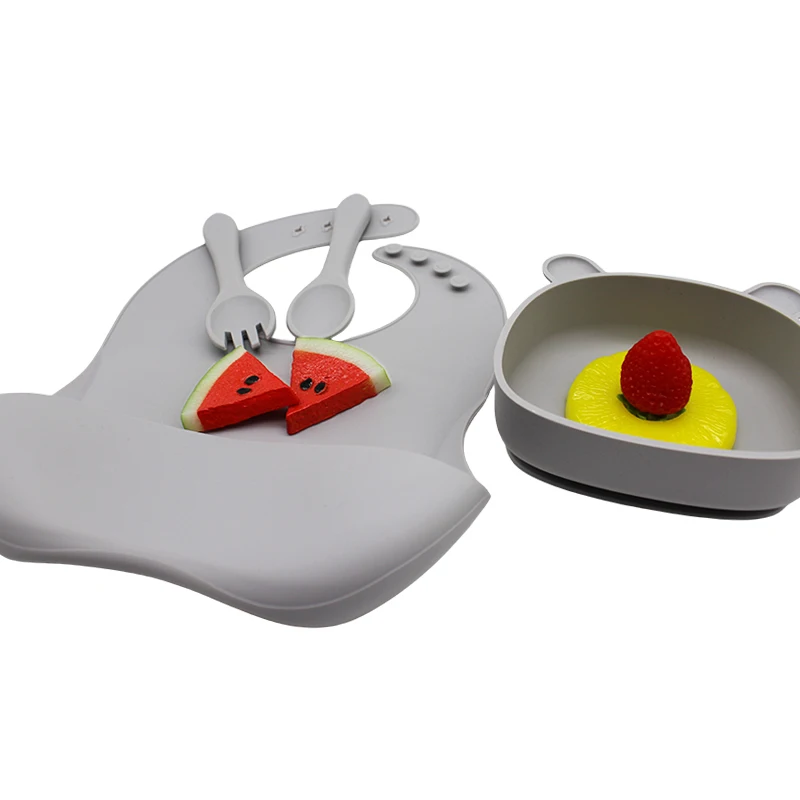 Baby independent eating training bowl soft silicone easy to clean with suction cup shape simple baby children tableware set 4