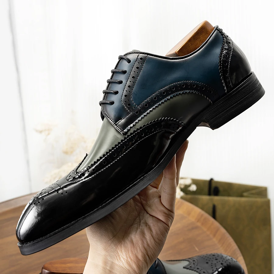 Hanmce High Top Men Dress Shoes 2 Color Luxury Brogue Shoes shoes for men with