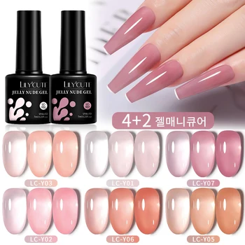 6PCS/SET 7ml Jelly Pink Nude Translucent Gel Nail Polish Set Semi Permanent Soak Off Nail Art Manicure Gel Set