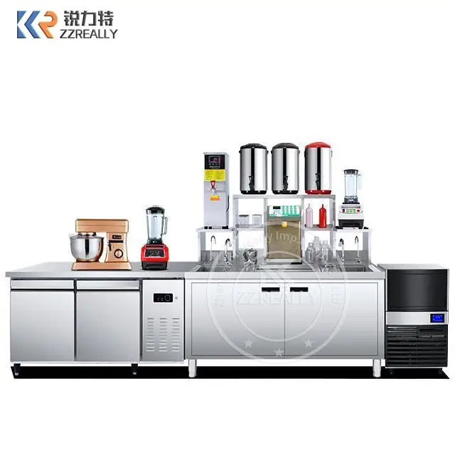 

1.2m/1.5m/1.8m/ 2m Full Set Length Customized Stainless Steel Bubble Tea Bar Counter Milk Tea Work Table For Sale