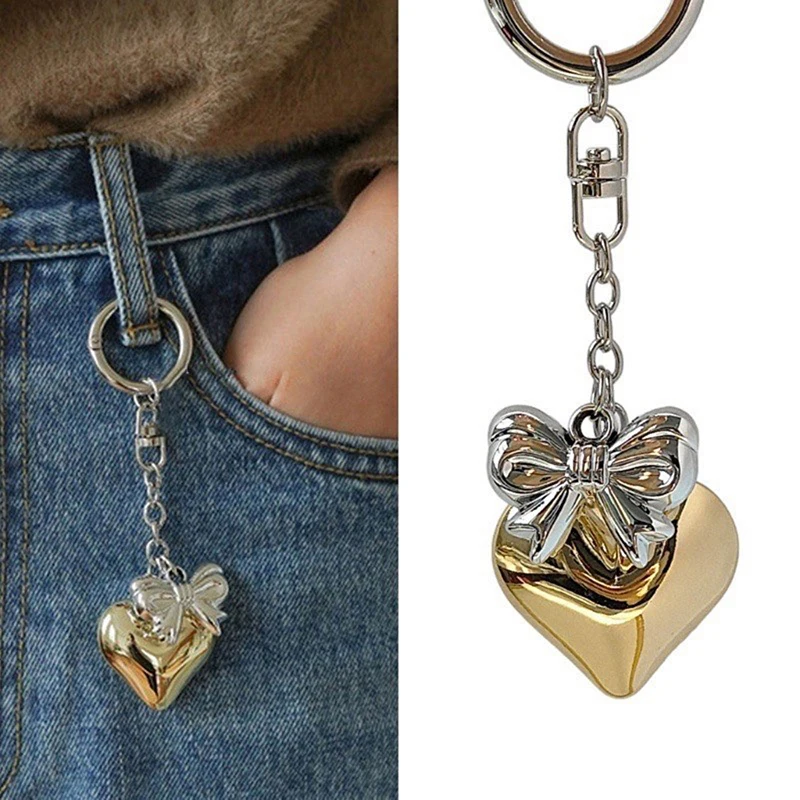 

Vintage Love Heart Bowknot Keychain Y2K Bow Keyring Car Key Chain Girls Bag Pendant Earphone Case Hanging Decoration