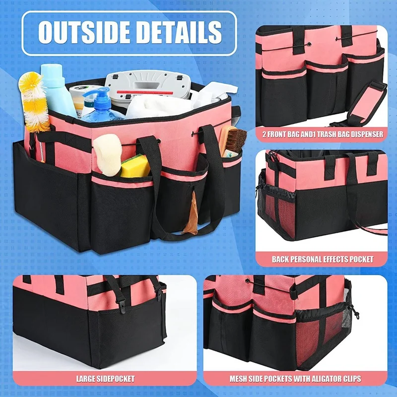 

Wearable Cleaning Storage Bag Polyester Cleaning Tool Organizer Waterproof Bag With 4 Foldable Dividers
