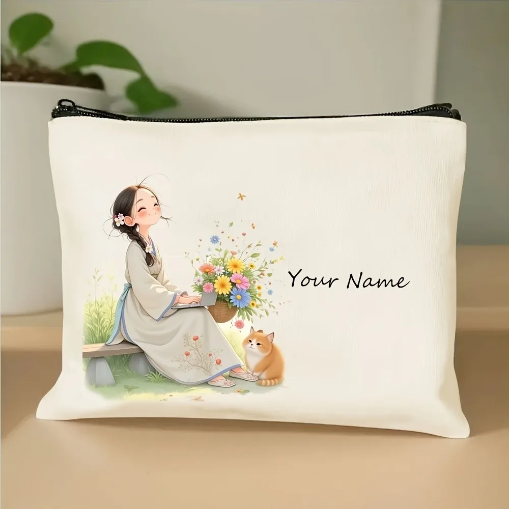 Korean-Style Anime Girl Makeup Bag - Customizable Name Beauty Case, Durable Travel Organizer, Chic Gift Pouch