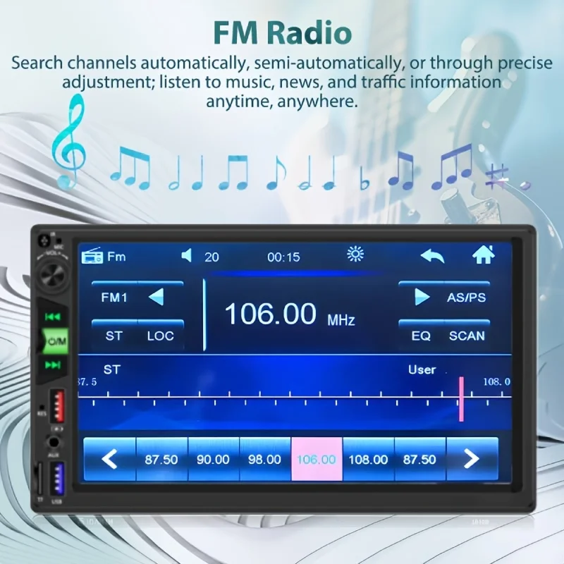 7인치 터치스크린 카 스테레오, 2 Din 헤드폰 입력, FM/USB/AUX SD 기능을 갖춘 멀티미디어 플레이어