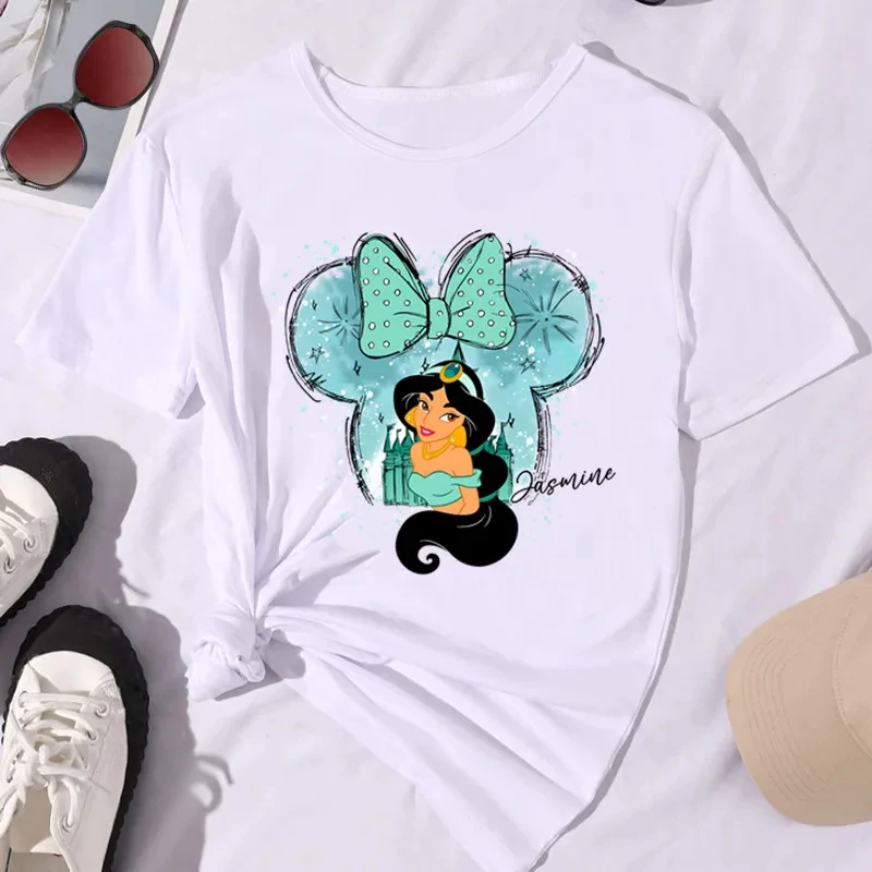 New Fashion Women's Pattern T-shirt Kawaii Disney Princess T-shirt Summer Cotton Breathable Comfortable T-shirt Versatile Top