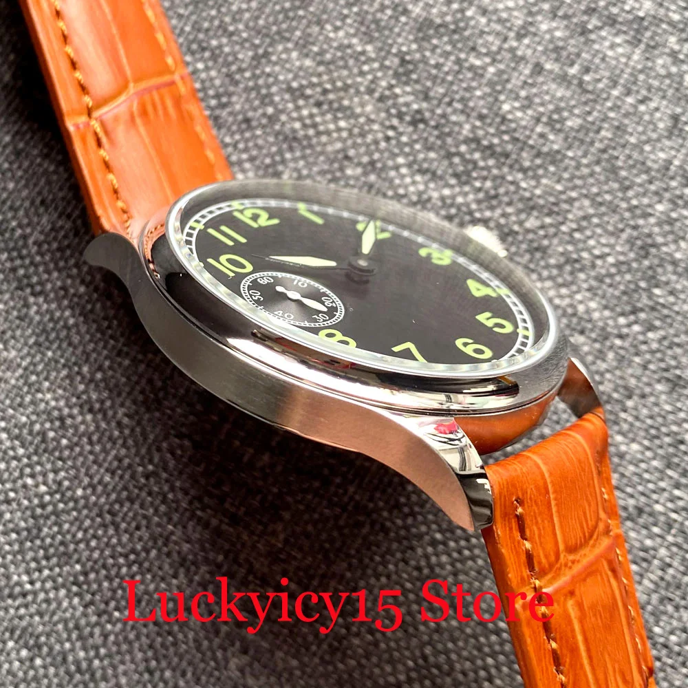 PARNIS 44MM 6497 Mechanical Hand Winding Sliver Case Men Wristwatch Grey/Black/Blue Dial Luminous Dial Polished Bezel Leather