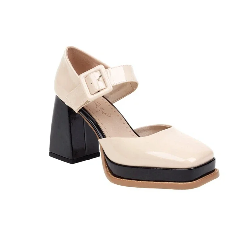 

BLXQPYT Plus Size 33 -46 Fashion Pumps Sandals Women Square Toe Platform High Heels Sexy Buckle Strap Shoes Chaussure Femme 9635