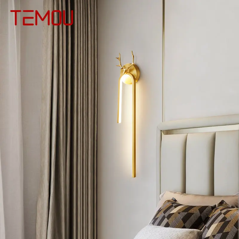 

TEMOU Modern Gold Brass Wall Lamp LED 3 Colors Creative Elegant Sconce Light for Home Living Bed Room