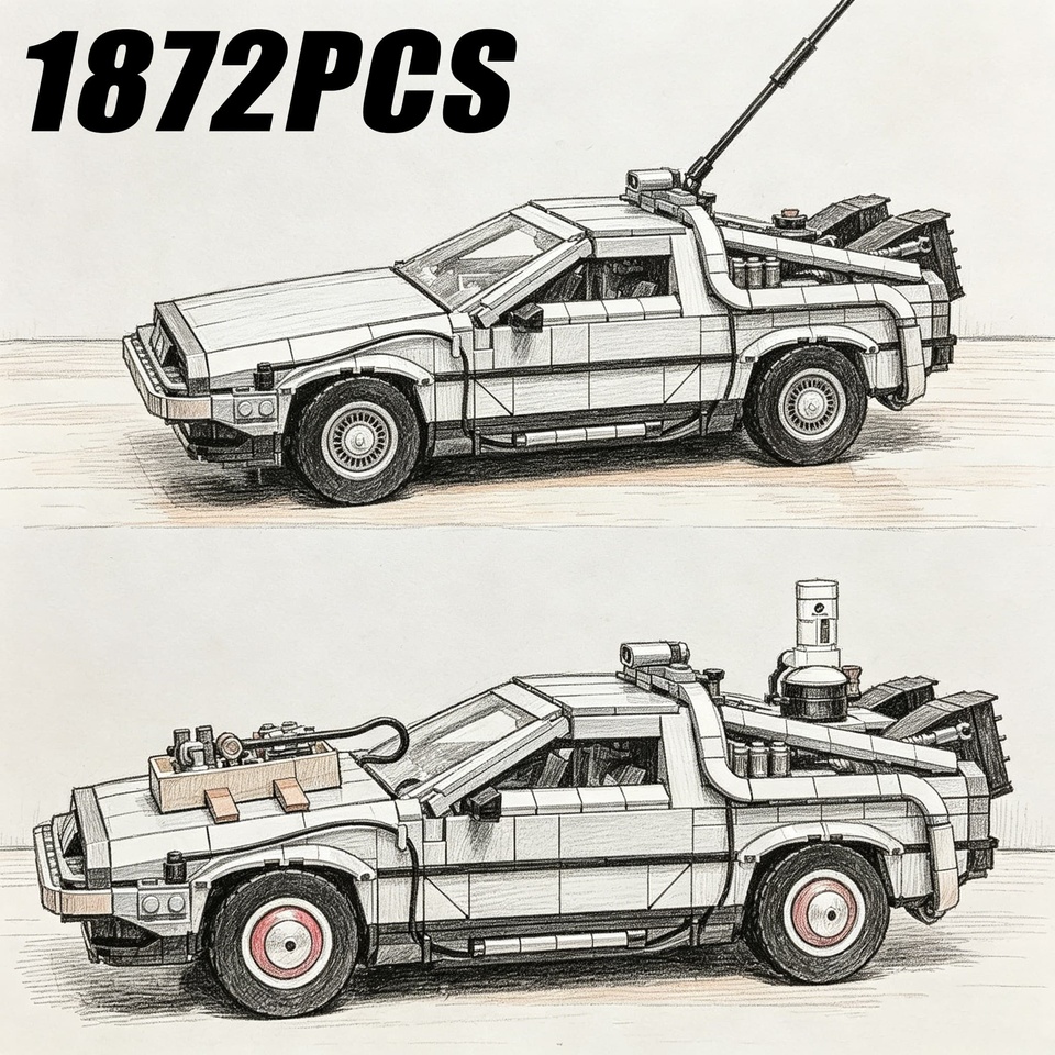 NEW 1872PCS Back to The Future Time Machines 2 Mini Figures 1:8 Scale Building Blocks Car Kit Collectible Authentically Detailed