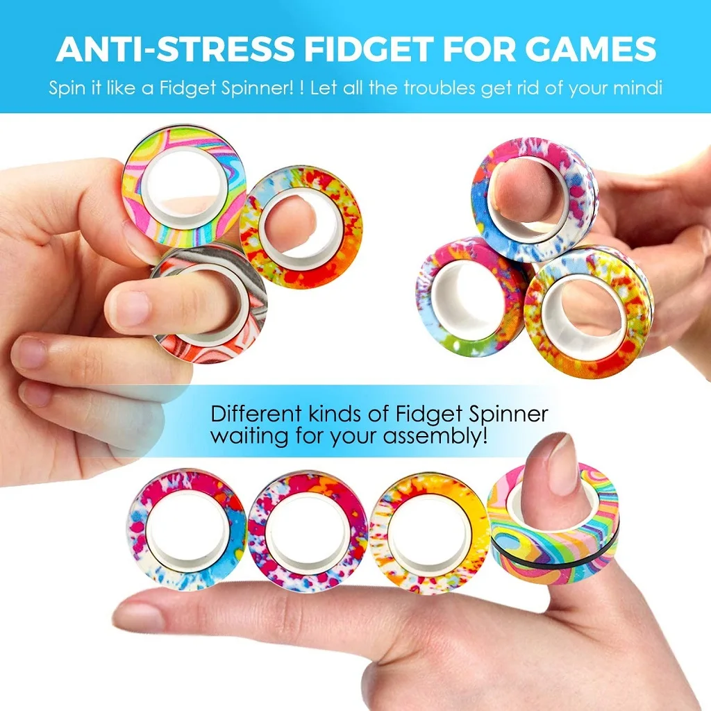 Magnetic Rings Fidget Toy for Adult, Idea ADHD Anxiety Magnetic Fidget Toys Set Fidget Spinner Rings for Relief, Gifts for Teen 6