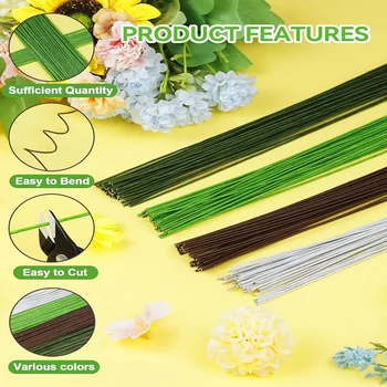 Tiges de fil Floral vert clair de calibre 22/20, 100 pièces, pour la fabrication de fleurs artificielles, fil de fleuriste, fil de fleur pour l'artisanat 1