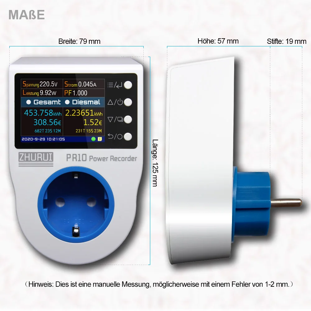 Electric Energy Meter Power Meter ZHURUI PR10-C EU German Plug 16A Power Socket Energy Electricity meter