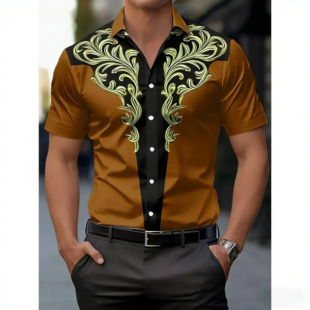 Herrenhemd im Western-Stil Vintage-Kleidung Cowboy 3D-Druck Hemd Herren Retro-Stil Herrenhemd mit Revers Modisches Kurzarm-Freizeithemd – Detail 10