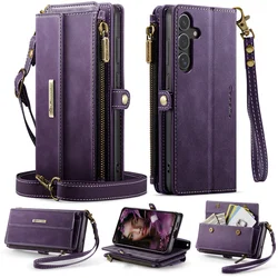 CaseMe Zipper Wallet Flip Leather Phone Case with Multi Card Slots - Samsung S24 (S25) (Purple)