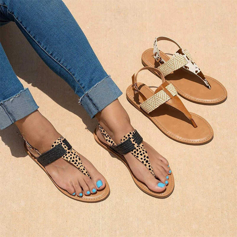 2022 Ew Summer Women Sandals Leopard Pee Toe Cilp Toe Shoes Buckle Strap Fashion Flat Slides