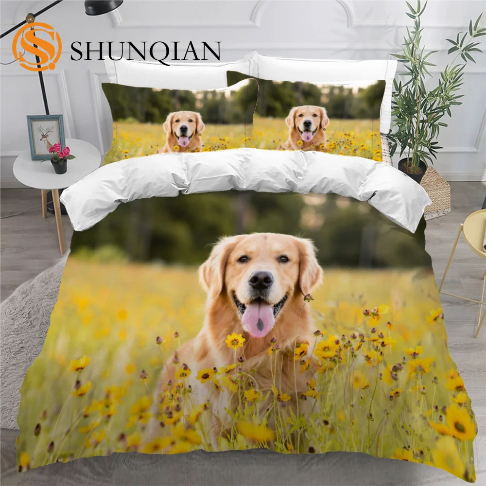 

Golden Retriever Duvet Cover Pet Dogs Bedding Set with Pillowcases 3D Printed Microfiber Animals for Kids Girls Boys