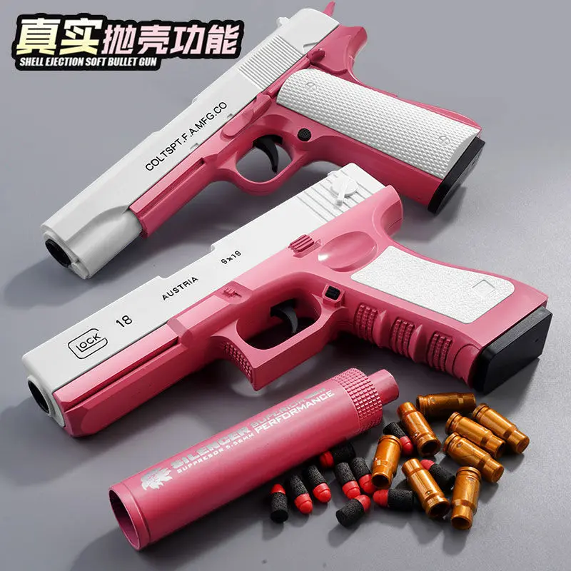 M1911 Glock Soft Bullet Toy Gun Foam Ejection Toy Foam Darts Blaster Pistol Manual Airsoft Gun With Silencer For Kid Adult 1 M1911 Glock Soft Bullet Toy Gun Foam Ejection Toy Foam Darts Blaster Pistol Manual Airsoft Gun With Silencer For Kid Adult 1