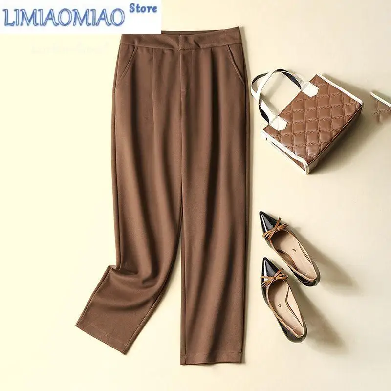 New Warm and Slim Casual Pants Autumn Winter Woolen Straight Leg Nine Pants Commuter Pants with Haren cargo pants women