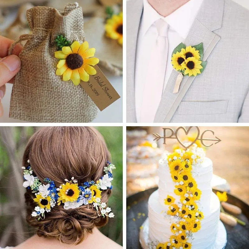 100Pcs 4.5cm Mini Silk Sunflower Artificial Flowers Head For Wedding Party Home Decoration DIY Wreath Scrapbooking Fake Flowers
