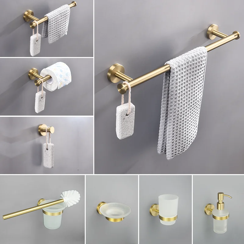 Brushed Gold 304Stainless Steel Wall Hook Multifunctional Towel Hook Toilet Paper Holder Towel Bar Bathroom Accessories