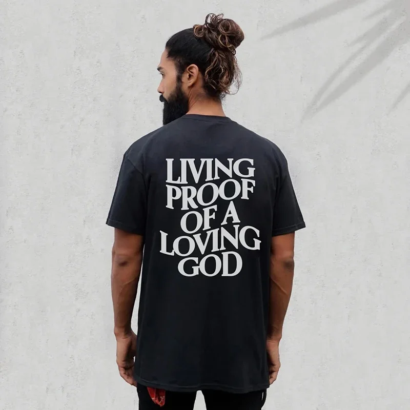 

Футболка y2kунисекс с надписью «Living Proof of A Love God», свободная Классическая рубашка с коротким рукавом, с христианским крестом, для мужчин и женщин, на лето