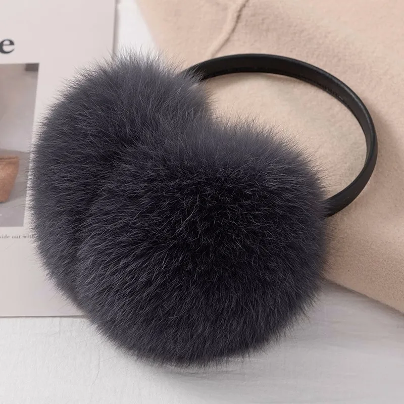 Ladies Fox Fur Earmuffs Winter Women Warm Real Fox Fur Earmuffs Girl's Earlap Ultra Large