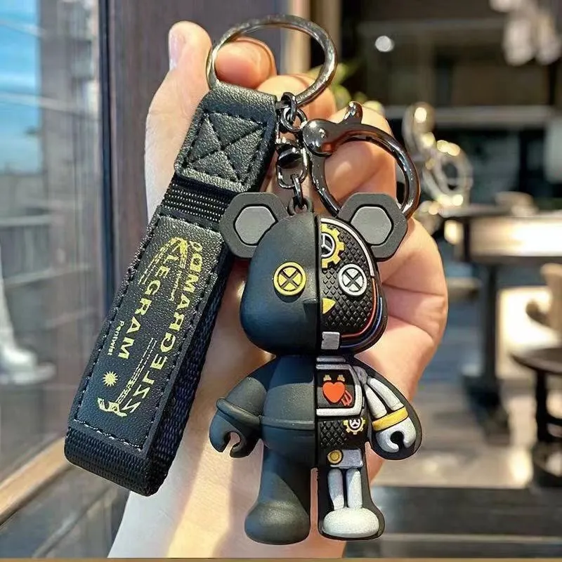 key ring Creative semi anatomical mechanical teddy bear keychain, personalized car keychain, couple backpack decoration, 4