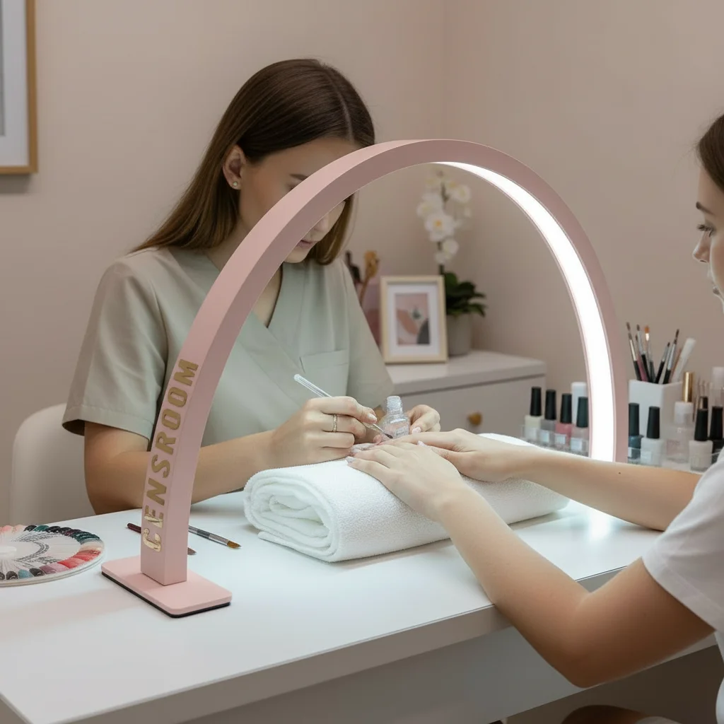 센스룸 30인치 크리스탈 아크 라이트 40W 3000K-6000K 반달형 LED 라이트 네일 테이블 램프 매니큐어 살롱 램프 다이아몬드 장식