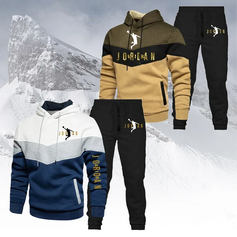 Conjunto De Sudadera Con Capucha Y Jogger Para Hombre - Estampado Numérico, Abrigo Térmico, Ideal Para Invierno Y Uso Diario