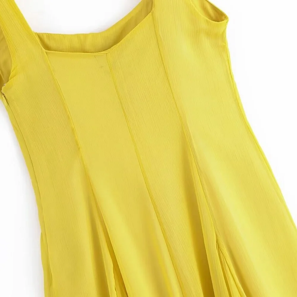RARF new wide shoulder strap square collar asymmetrical pleated layered MIDI dress with hem 6