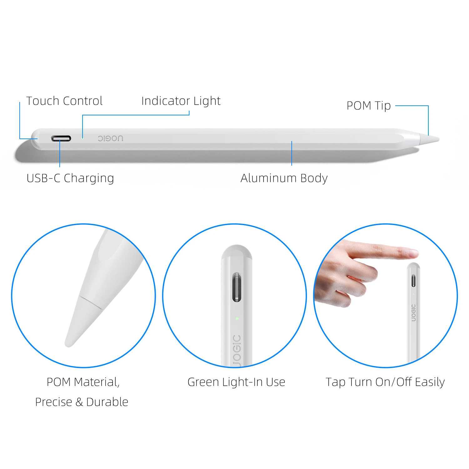 Touch Stylus for iPad with Handy Bluetooth Shortcut, Battery Level Display Tilt Palm Rejection Compatible with Apple iPad Pro 11
