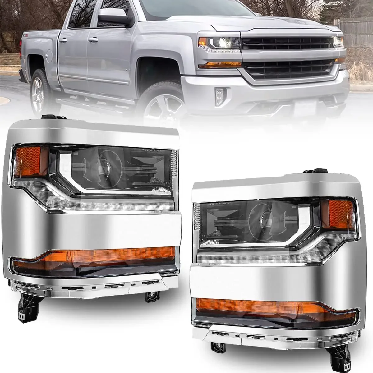 

GELING RH Right Passenger LH Driving side Xenon HID Headlight with chromed frame for 2016 2017 2018 for Chevrolet Silverado 1500