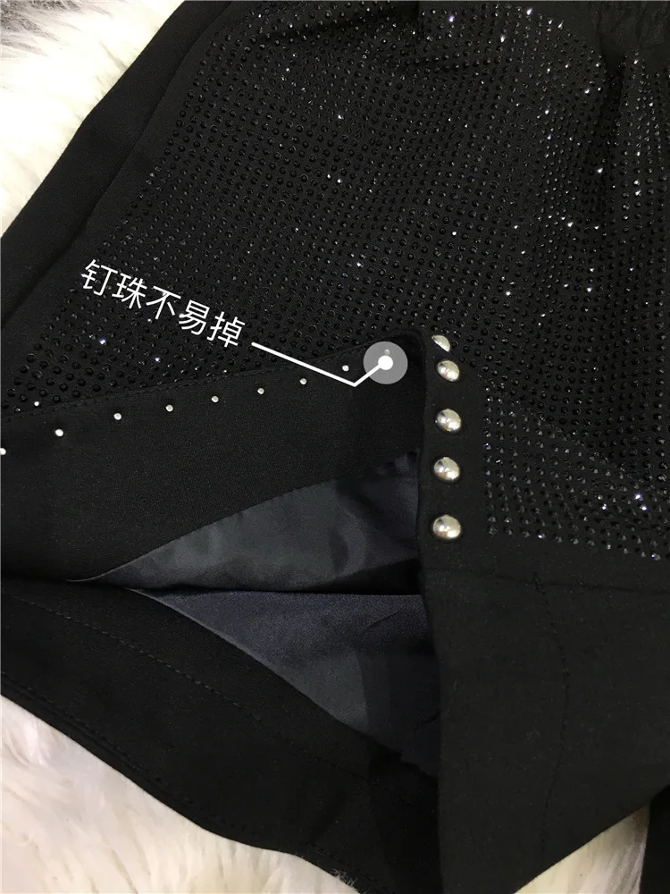 Blingbling Hot Drilling Rivet Summer Women Shorts All-match Spring Summer Hot Shorts Elastic Waist Casual Wide Leg Black Pants