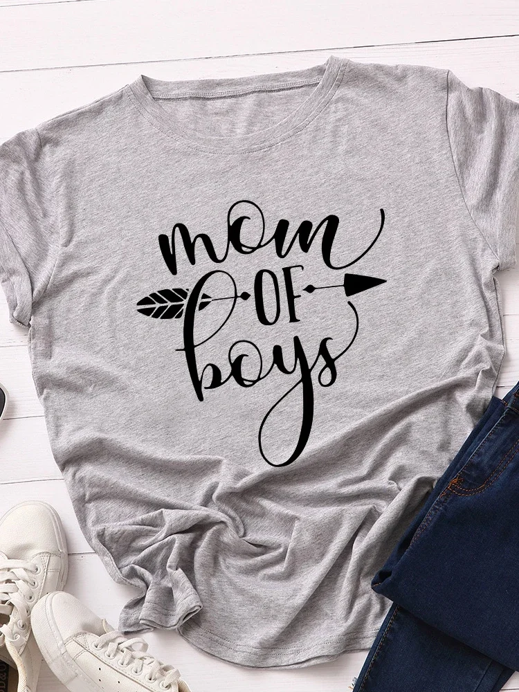 

Mom of Boys Arrow Print T Shirt Women Short Sleeve O Neck Loose Tshirt Summer Women Causal Tee Shirt Tops Camisetas Mujer