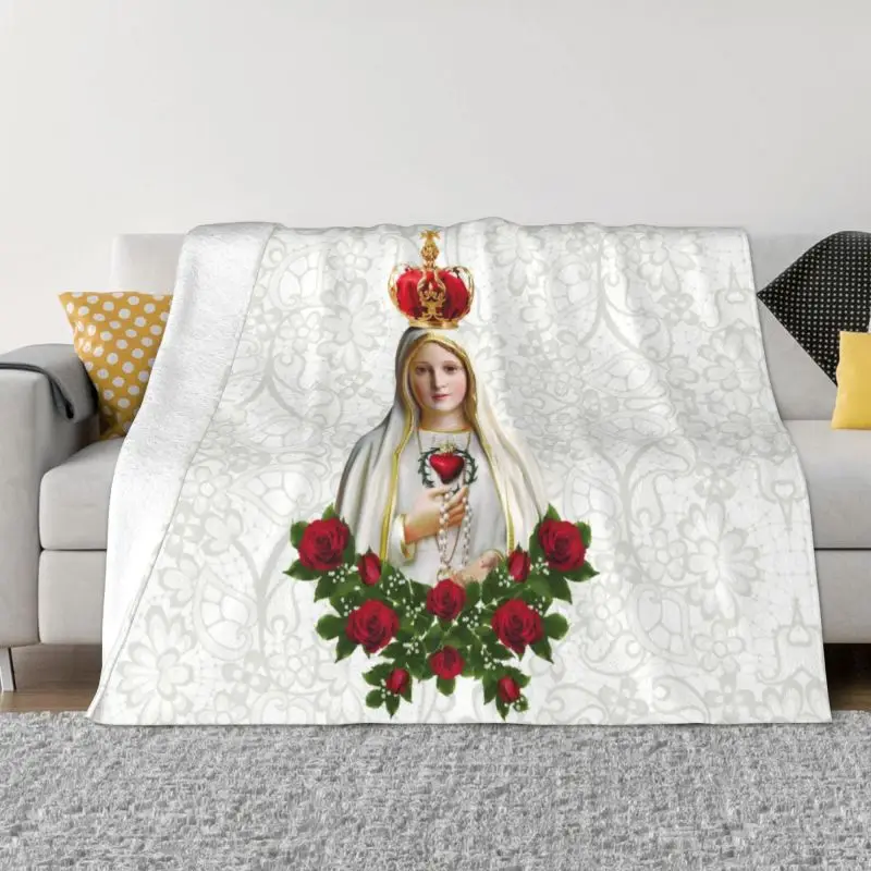 

Our Lady Of Fatima Virgin Mary Blanket Flannel Fleece Portugal Rosary Catholic Throw Blankets for Travel Bedroom Sofa Bedspreads