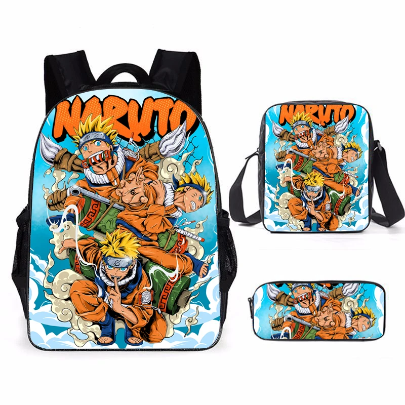 3Pcs Set Mochila naruto children's backpack boy School Bags For Teenage kids Backpack Travel Backpack cosplay bag Pencil bag