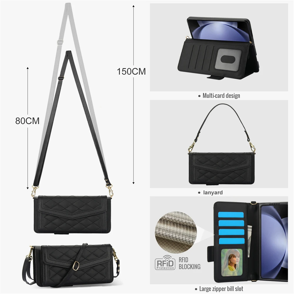 Elegance Series Leather Wallet Phone Holder with Card Slot & Crossbody Strap – Luxurious Case Cover